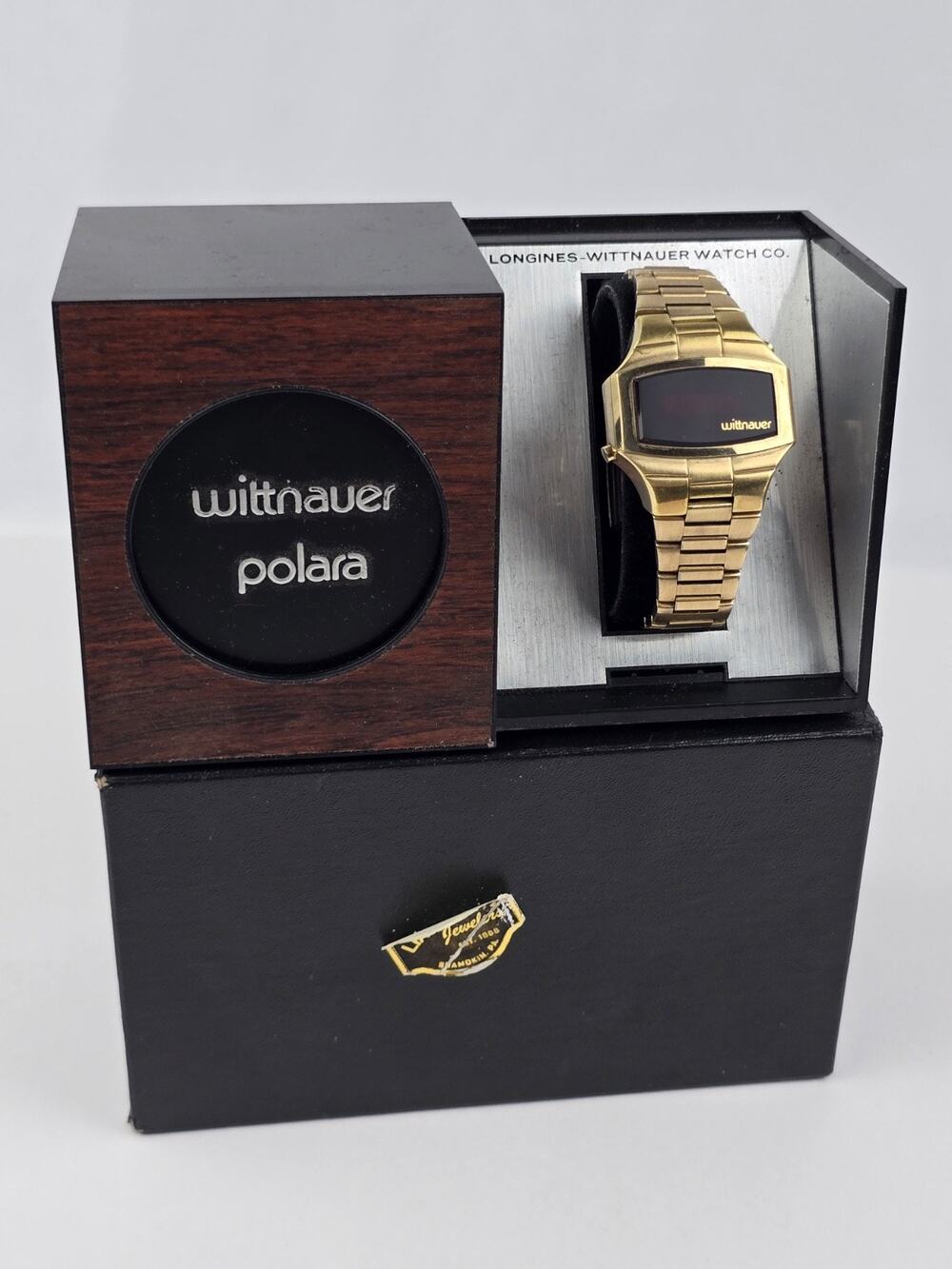 Vintage Wittnauer Polara led Gold Filled/Plated Men's Watch w/ box -not working